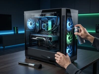 Persona limpiando el interior de una PC gamer