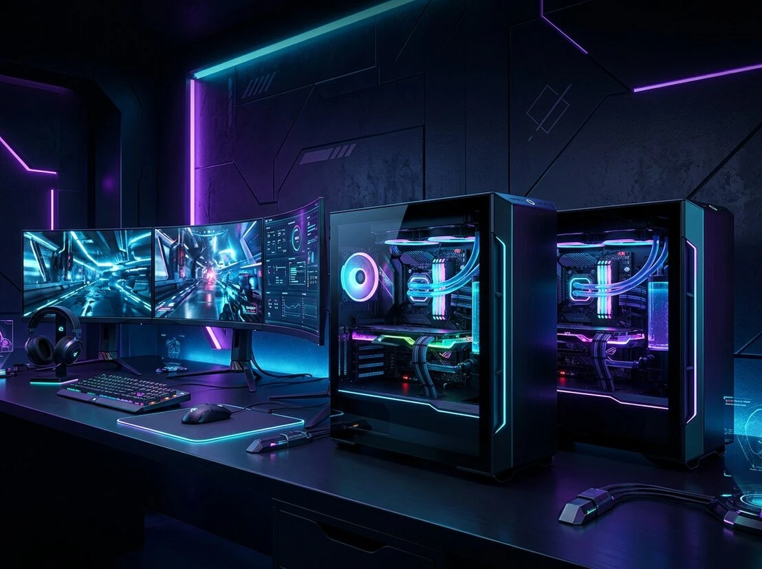 PC gamer armada con iluminación RGB en un escritorio
