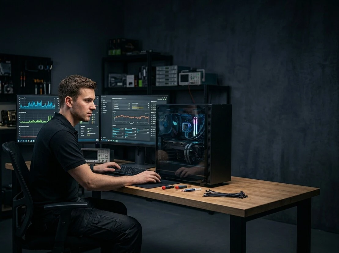 Pantalla mostrando benchmarks de rendimiento de una PC gamer
