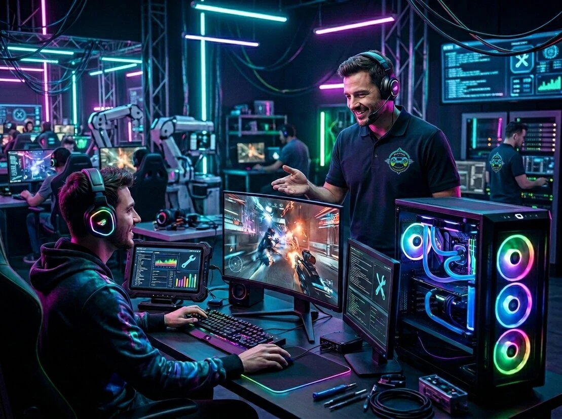 Asesor atendiendo a un cliente gamer en forma remota