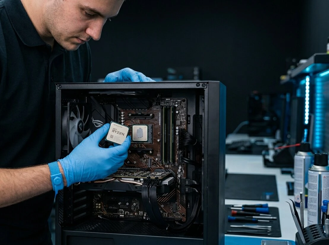 Procesador de PC gamer listo para ser montado en el socket